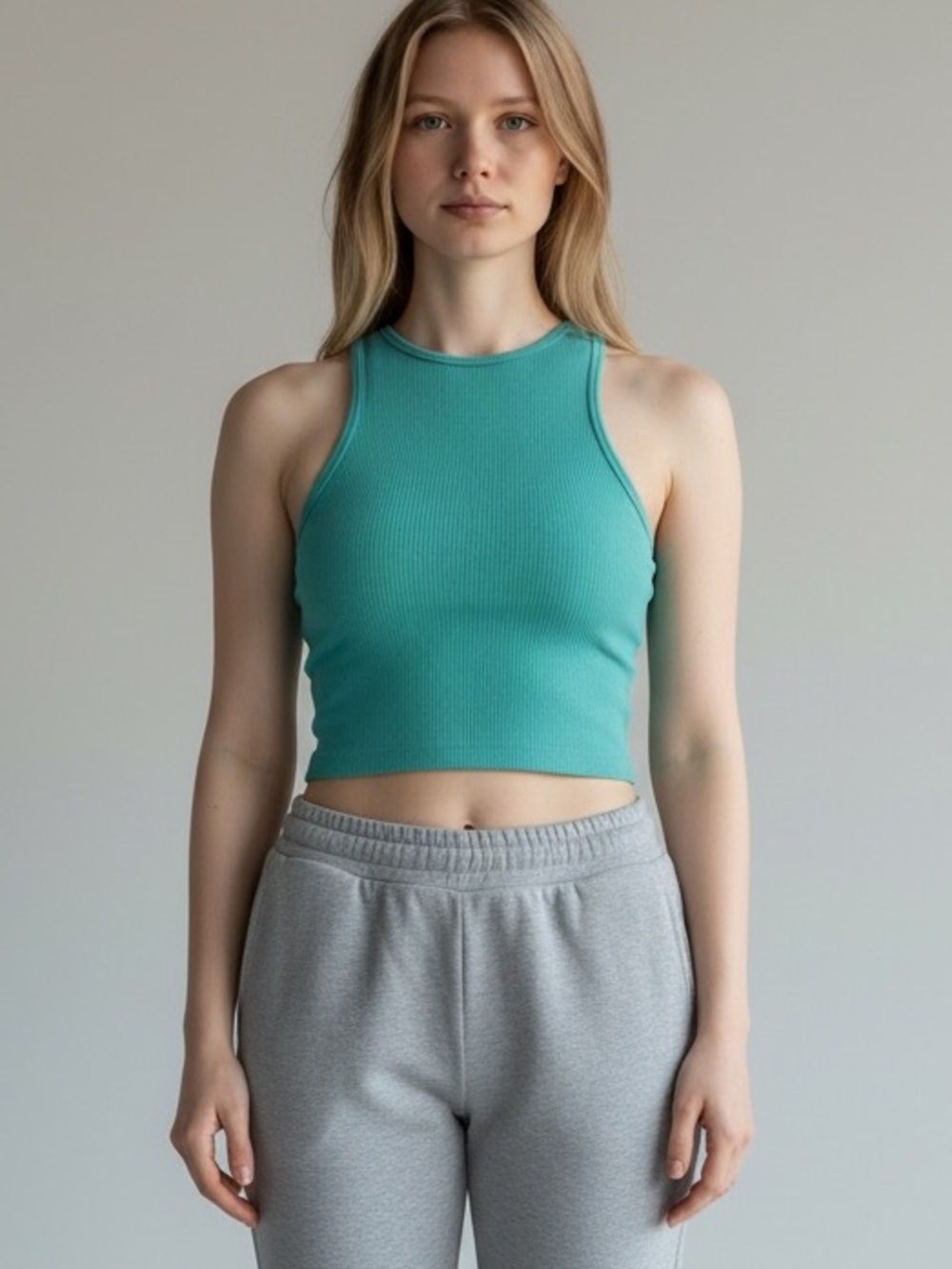 Ribbed Sleeveless Crop Tank Top - Teal